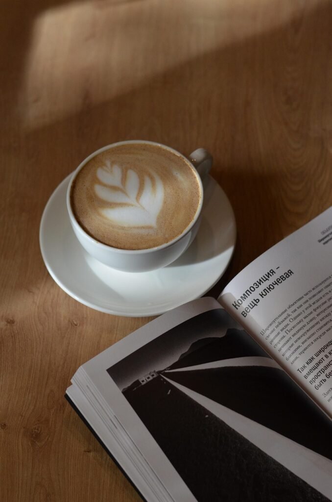 coffee, cup, coffee cup, drink, cappuccino, book, morning